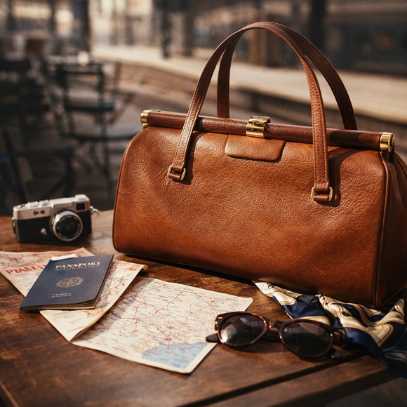 Vintage Handbags - Vintage Classic Structured Top Handle Leather Handbag – Cognac Brown – OS